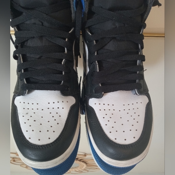 Authentic Nike Air Jordan Retro 1 High OG Black White Blue Size 101/2 - Picture 7 of 16